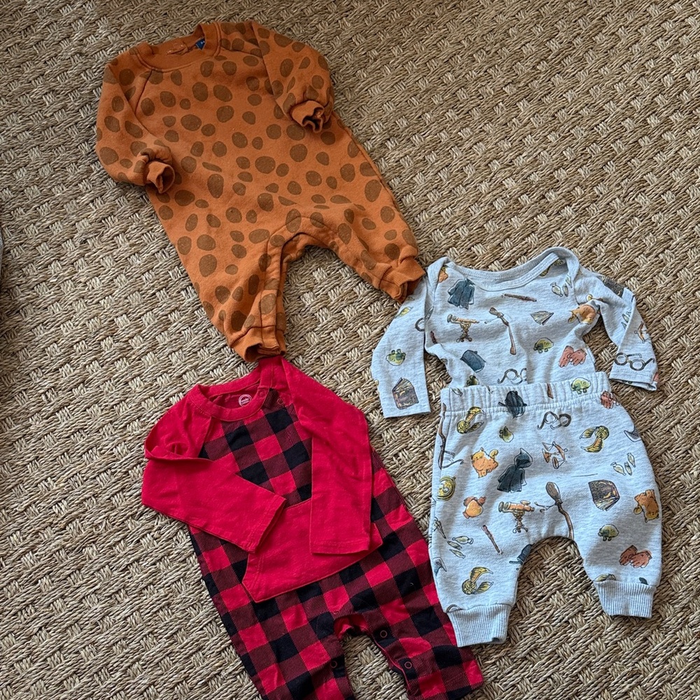 Bundle Unisex Cozy Kids One Piece Set - Cream, Red, and Orange